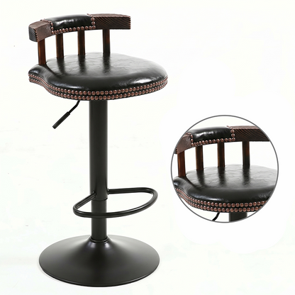 Contemporary Luxury Round Faux Oil-Waxed Leather Iron Bar Stool Backrest Footrest For Dining Room