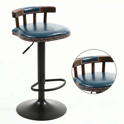 Contemporary Luxury Round Faux Oil-Waxed Leather Iron Bar Stool Backrest Footrest For Dining Room