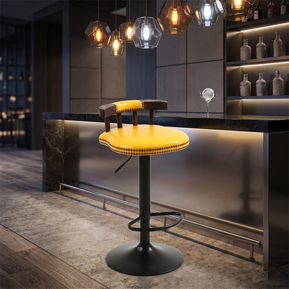 Contemporary Luxury Round Faux Oil-Waxed Leather Iron Bar Stool Backrest Footrest For Dining Room