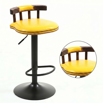 Contemporary Luxury Round Faux Oil-Waxed Leather Iron Bar Stool Backrest Footrest For Dining Room