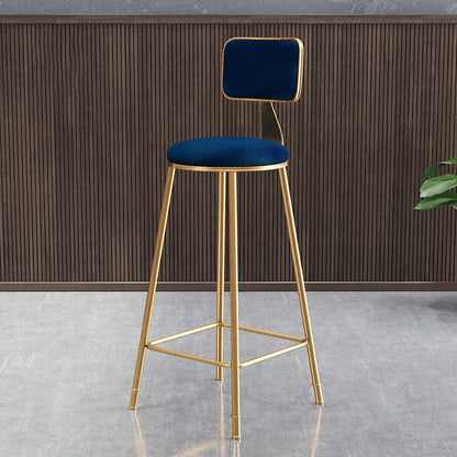 Contemporary Luxury Round Rectangular Velvet Iron Bar Stool Backrest Footrest For Dining Room