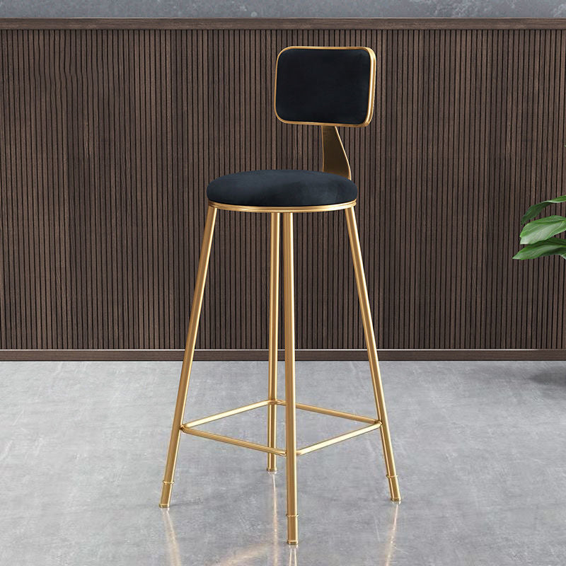Contemporary Luxury Round Rectangular Velvet Iron Bar Stool Backrest Footrest For Dining Room