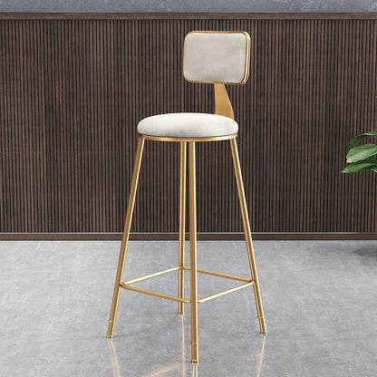 Contemporary Luxury Round Rectangular Velvet Iron Bar Stool Backrest Footrest For Dining Room