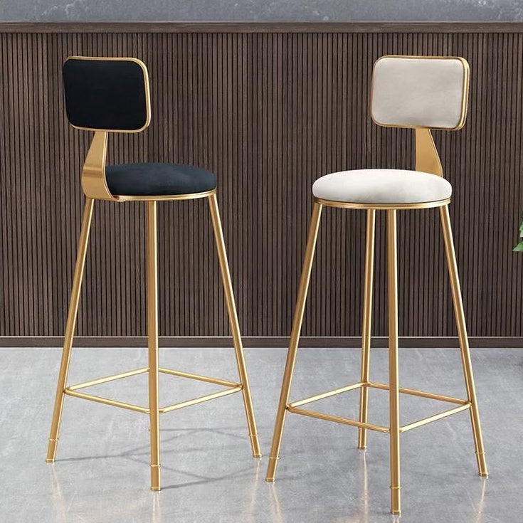 Contemporary Luxury Round Rectangular Velvet Iron Bar Stool Backrest Footrest For Dining Room