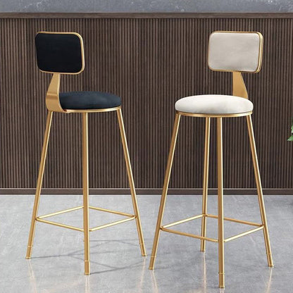 Contemporary Luxury Round Rectangular Velvet Iron Bar Stool Backrest Footrest For Dining Room