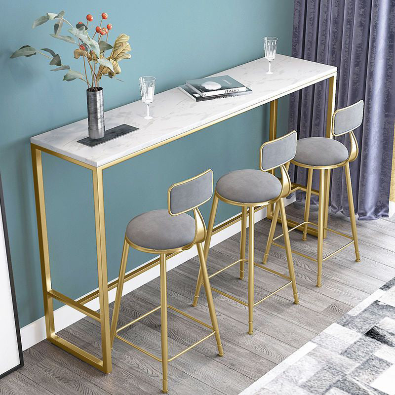 Contemporary Luxury Round Rectangular Velvet Iron Bar Stool Backrest Footrest For Dining Room