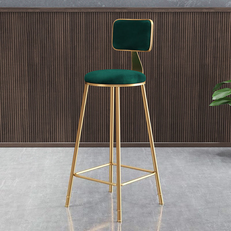 Contemporary Luxury Round Rectangular Velvet Iron Bar Stool Backrest Footrest For Dining Room