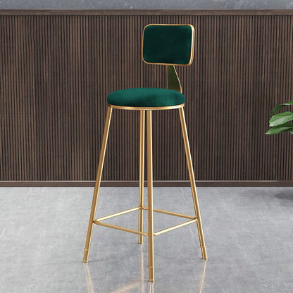 Contemporary Luxury Round Rectangular Velvet Iron Bar Stool Backrest Footrest For Dining Room