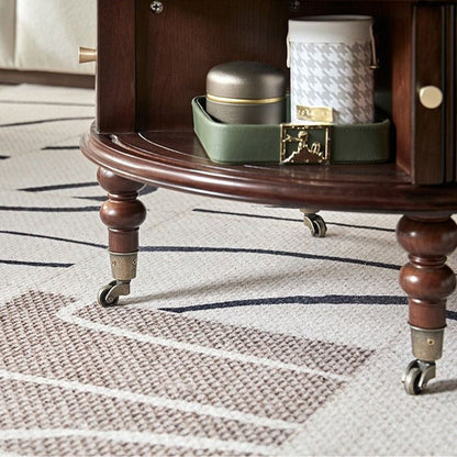 Traditional French Round Solid Wood Multi-Layer Plate Glass Coffee Table 2-Tier For Living Room