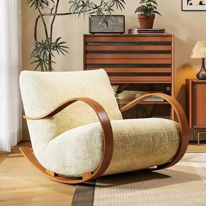 Contemporary Scandinavian Curved Rectangular Velvet Carbon Steel Rocking Accent Chair Backrest Armrest For Living Room