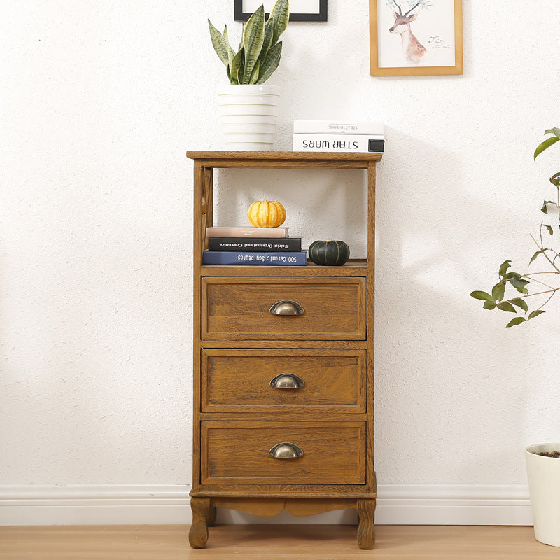 Traditional Vintage Rectangular Solid Wood Side Table 1/2/3/4 Drawer For Living Room