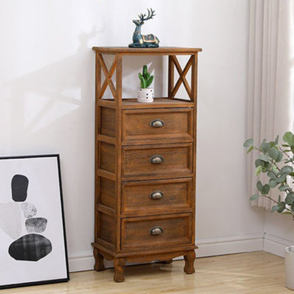 Traditional Vintage Rectangular Solid Wood Side Table 1/2/3/4 Drawer For Living Room