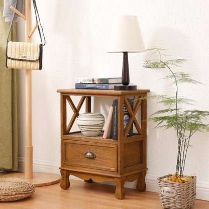 Traditional Vintage Rectangular Solid Wood Side Table 1/2/3/4 Drawer For Living Room