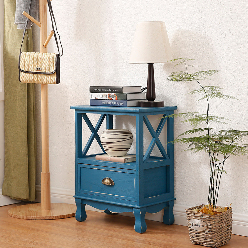 Traditional Vintage Rectangular Solid Wood Side Table 1/2/3/4 Drawer For Living Room