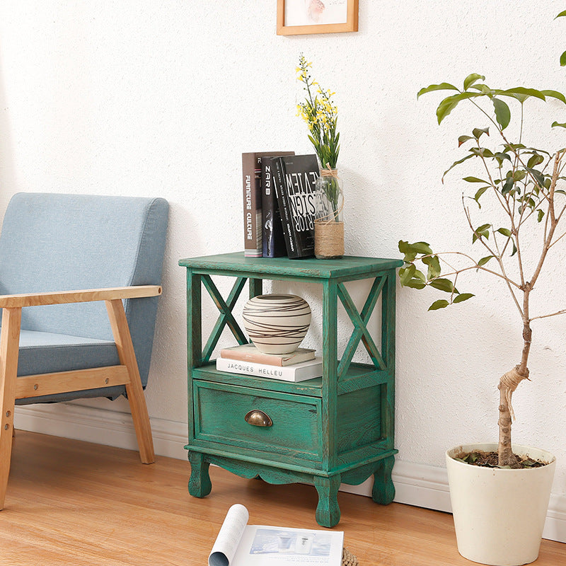 Traditional Vintage Rectangular Solid Wood Side Table 1/2/3/4 Drawer For Living Room