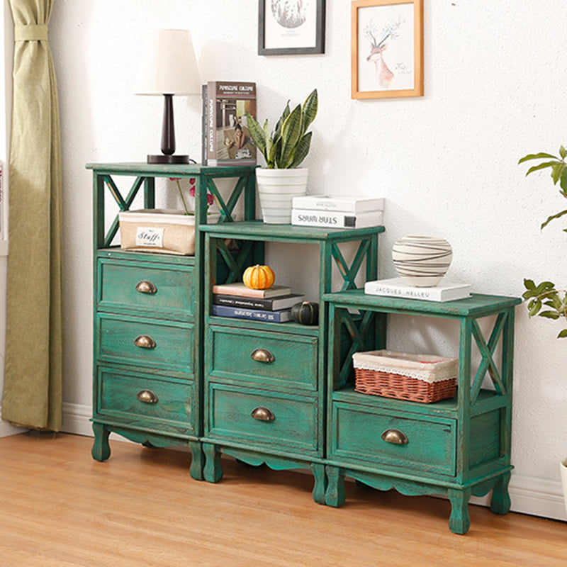 Traditional Vintage Rectangular Solid Wood Side Table 1/2/3/4 Drawer For Living Room