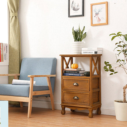 Traditional Vintage Rectangular Solid Wood Side Table 1/2/3/4 Drawer For Living Room
