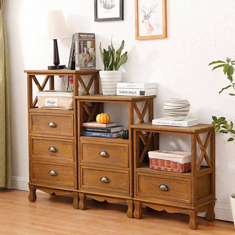 Traditional Vintage Rectangular Solid Wood Side Table 1/2/3/4 Drawer For Living Room