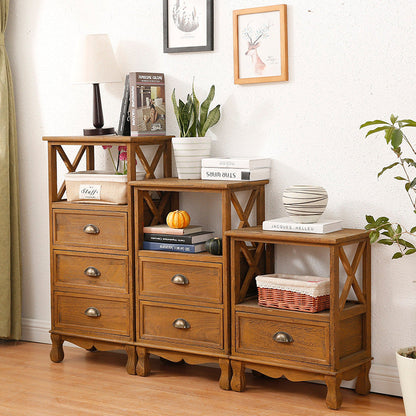 Traditional Vintage Rectangular Solid Wood Side Table 1/2/3/4 Drawer For Living Room