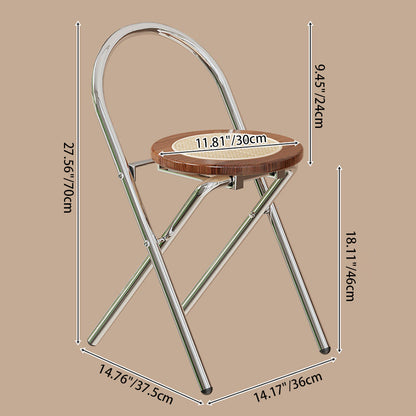 Modern Minimalist Round Foldable Medium Density Fiberboard Rattan Steel Dining Chair Backrest Armless For Dining Room