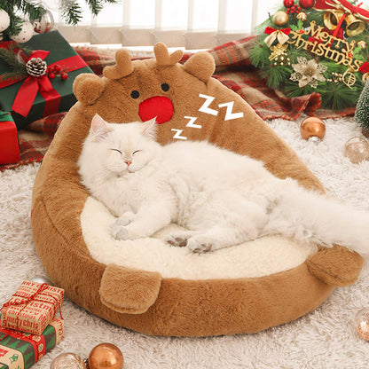 Contemporary Creative Christmas Reindeer-Shaped Cashmere Pet Cat Bed Backrest Armless For Living Room