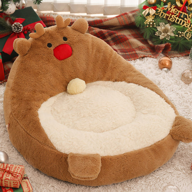 Contemporary Creative Christmas Reindeer-Shaped Cashmere Pet Cat Bed Backrest Armless For Living Room