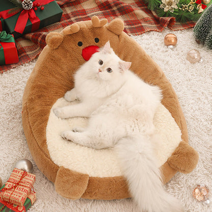 Contemporary Creative Christmas Reindeer-Shaped Cashmere Pet Cat Bed Backrest Armless For Living Room