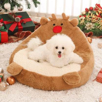 Contemporary Creative Christmas Reindeer-Shaped Cashmere Pet Cat Bed Backrest Armless For Living Room