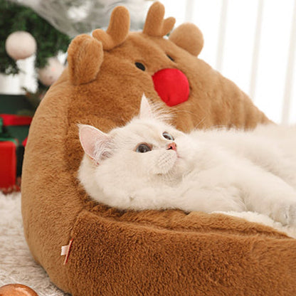 Contemporary Creative Christmas Reindeer-Shaped Cashmere Pet Cat Bed Backrest Armless For Living Room