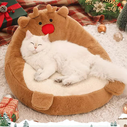 Contemporary Creative Christmas Reindeer-Shaped Cashmere Pet Cat Bed Backrest Armless For Living Room