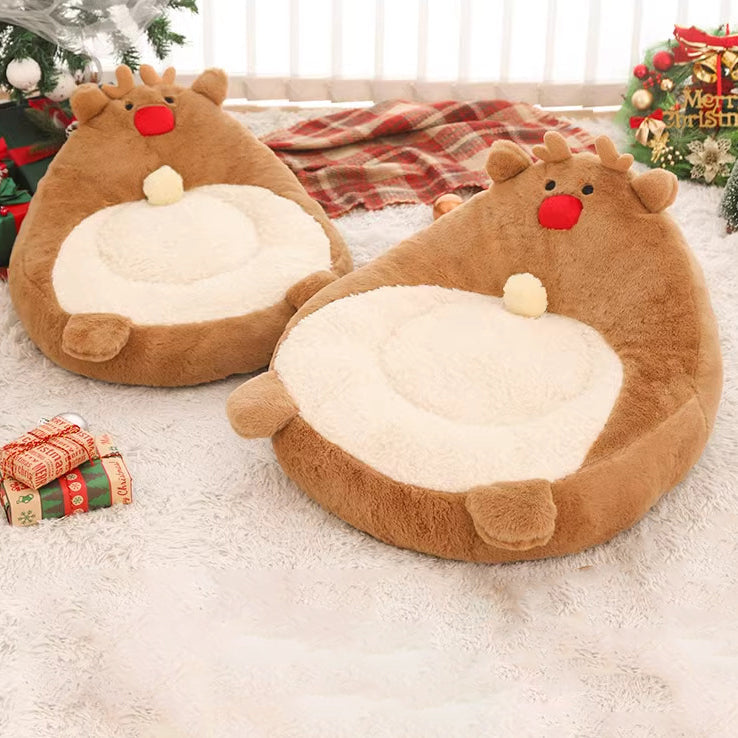 Contemporary Creative Christmas Reindeer-Shaped Cashmere Pet Cat Bed Backrest Armless For Living Room