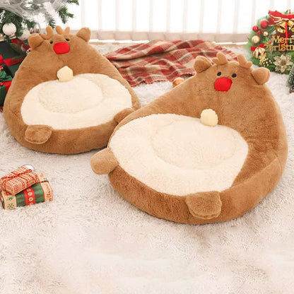 Contemporary Creative Christmas Reindeer-Shaped Cashmere Pet Cat Bed Backrest Armless For Living Room