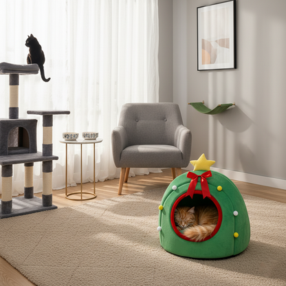 Contemporary Creative Christmas Tree Gift Box Design Crystal Velvet Pet Accent Chair Backrest Armless For Living Room