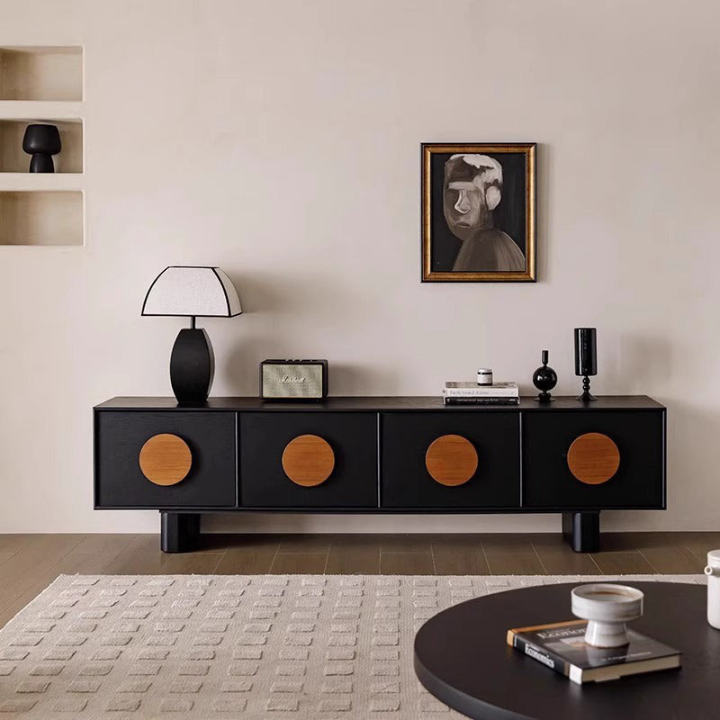 Modern Minimalist Rectangular Solid Rubberwood Plywood TV Stand 2-Drawer For Living Room