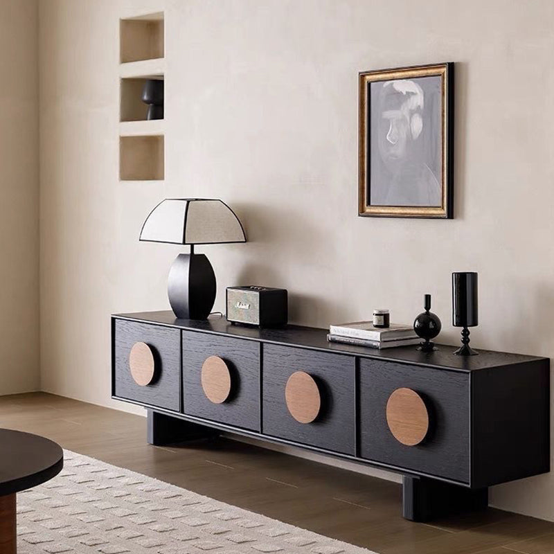 Modern Minimalist Rectangular Solid Rubberwood Plywood TV Stand 2-Drawer For Living Room