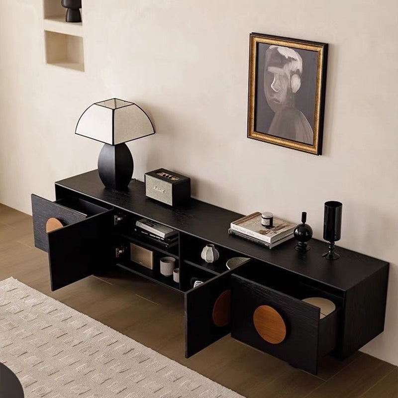 Modern Minimalist Rectangular Solid Rubberwood Plywood TV Stand 2-Drawer For Living Room