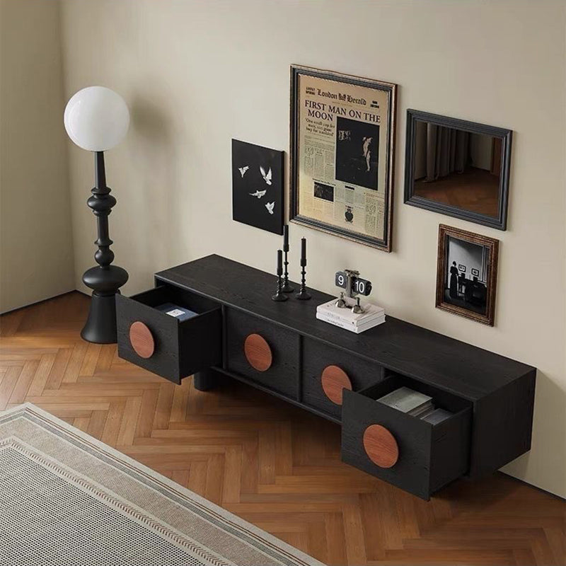 Modern Minimalist Rectangular Solid Rubberwood Plywood TV Stand 2-Drawer For Living Room