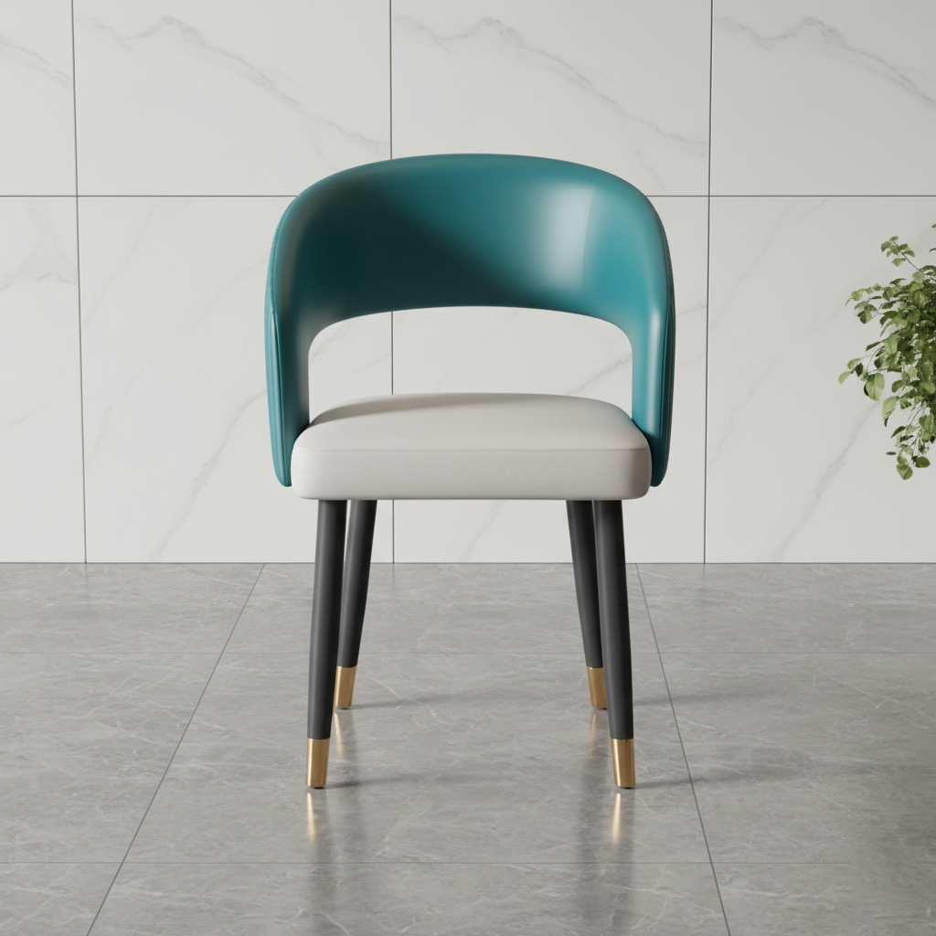 Modern Minimalist Curved PU Leather Solid Wood Plywood Iron Dining Chair Backrest Armless For Dining Room