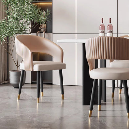 Modern Minimalist Curved PU Leather Solid Wood Plywood Iron Dining Chair Backrest Armless For Dining Room