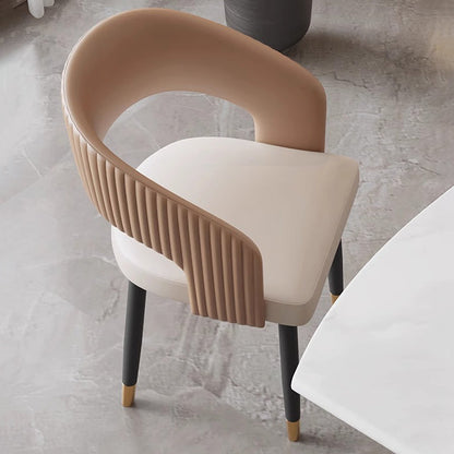 Modern Minimalist Curved PU Leather Solid Wood Plywood Iron Dining Chair Backrest Armless For Dining Room