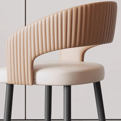 Modern Minimalist Curved PU Leather Solid Wood Plywood Iron Dining Chair Backrest Armless For Dining Room
