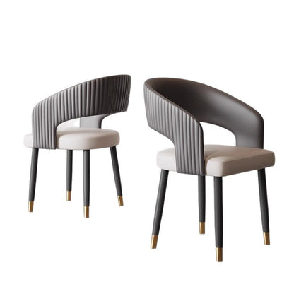 Modern Minimalist Curved PU Leather Solid Wood Plywood Iron Dining Chair Backrest Armless For Dining Room