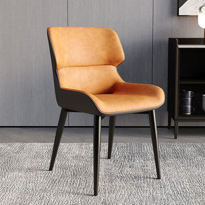 Contemporary Scandinavian Curved Rectangular Synthetic Fabric PU Leather Carbon Steel Dining Chair Backrest Armless For Dining Room
