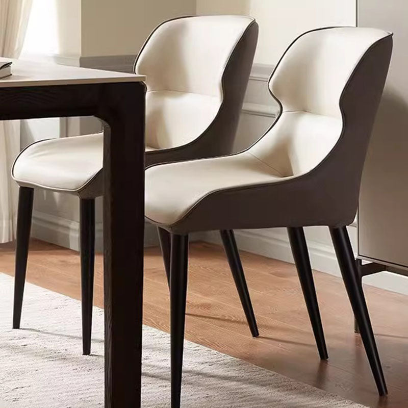 Contemporary Scandinavian Curved Rectangular Synthetic Fabric PU Leather Carbon Steel Dining Chair Backrest Armless For Dining Room