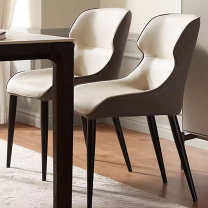 Contemporary Scandinavian Curved Rectangular Synthetic Fabric PU Leather Carbon Steel Dining Chair Backrest Armless For Dining Room