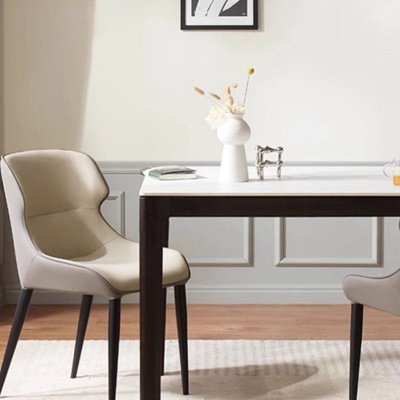 Contemporary Scandinavian Curved Rectangular Synthetic Fabric PU Leather Carbon Steel Dining Chair Backrest Armless For Dining Room