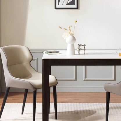 Contemporary Scandinavian Curved Rectangular Synthetic Fabric PU Leather Carbon Steel Dining Chair Backrest Armless For Dining Room