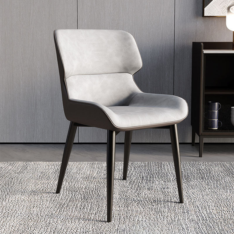 Contemporary Scandinavian Curved Rectangular Synthetic Fabric PU Leather Carbon Steel Dining Chair Backrest Armless For Dining Room