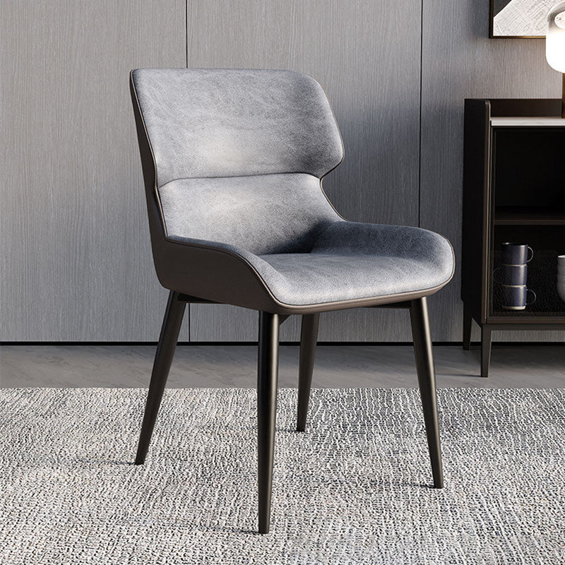 Contemporary Scandinavian Curved Rectangular Synthetic Fabric PU Leather Carbon Steel Dining Chair Backrest Armless For Dining Room
