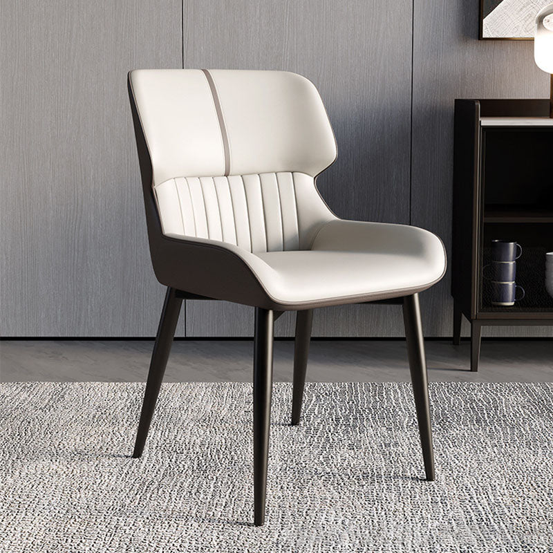 Contemporary Scandinavian Curved Rectangular Synthetic Fabric PU Leather Carbon Steel Dining Chair Backrest Armless For Dining Room